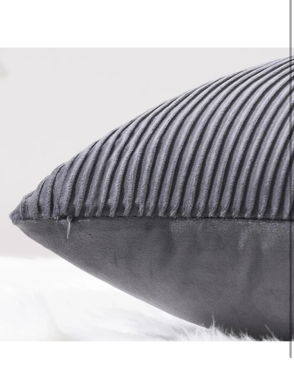 Gray Pillow Covers Velvet Striped Pattern - Soft Throw Pillows For Home Decor